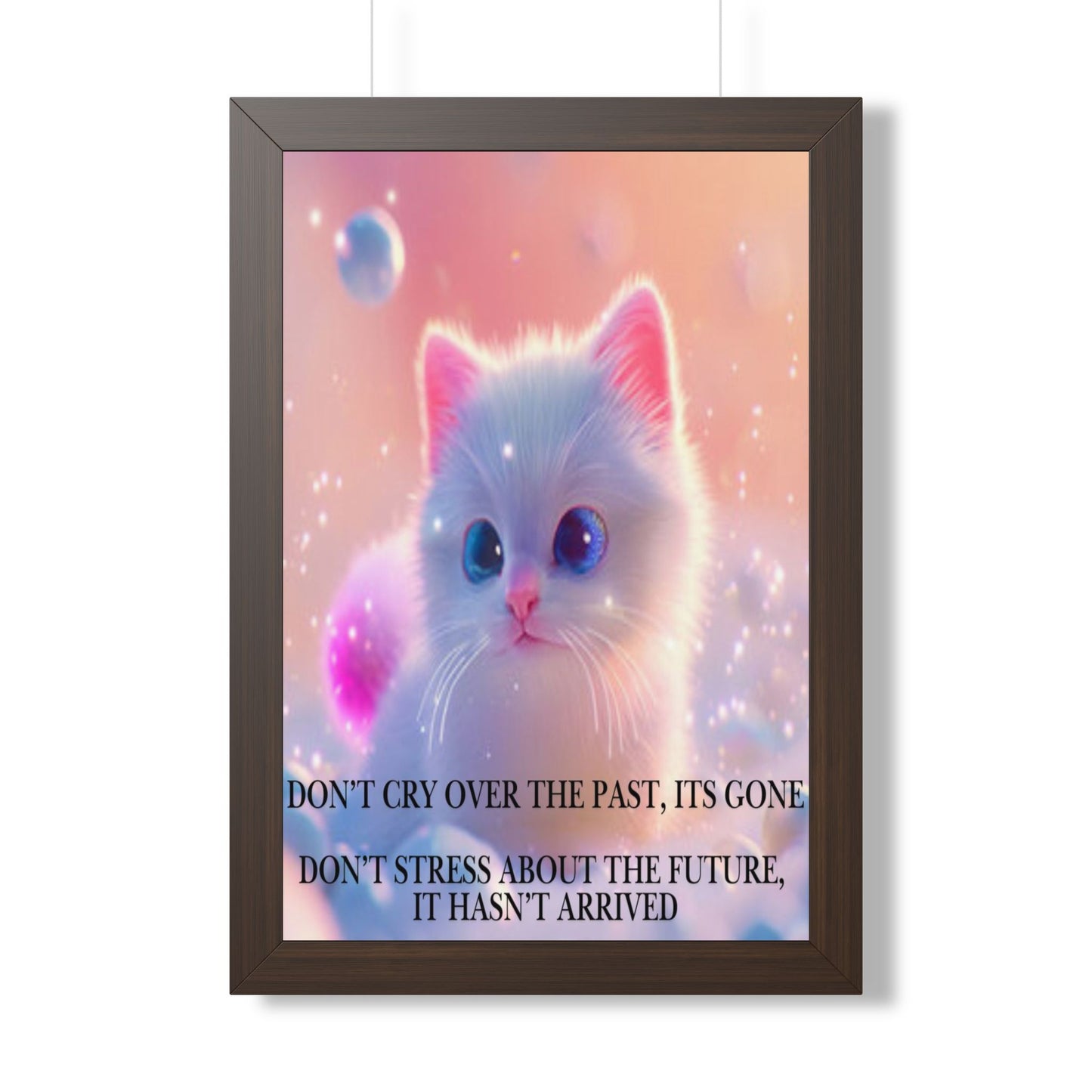 Inspirational Cat Framed Poster — "Live in the Present" Motivational Wall Art