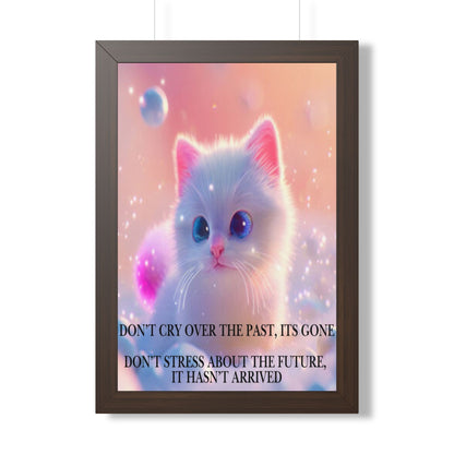 Inspirational Cat Framed Poster — "Live in the Present" Motivational Wall Art