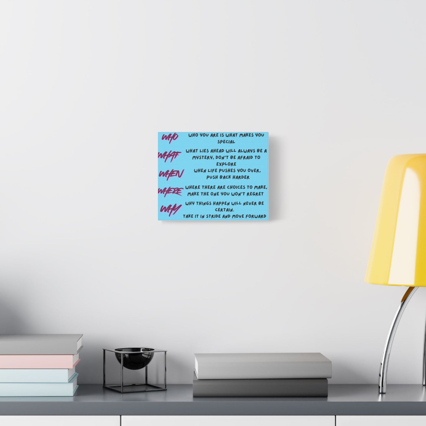 Inspirational Quote Satin Canvas Wall Art — 'Who/What/When/Where/Why' Motivational Print