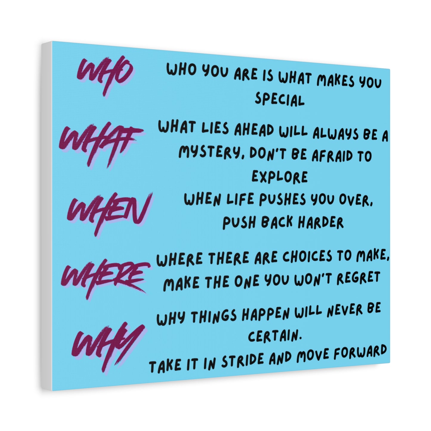 Inspirational 'Who What When Where Why' Matte Canvas Art