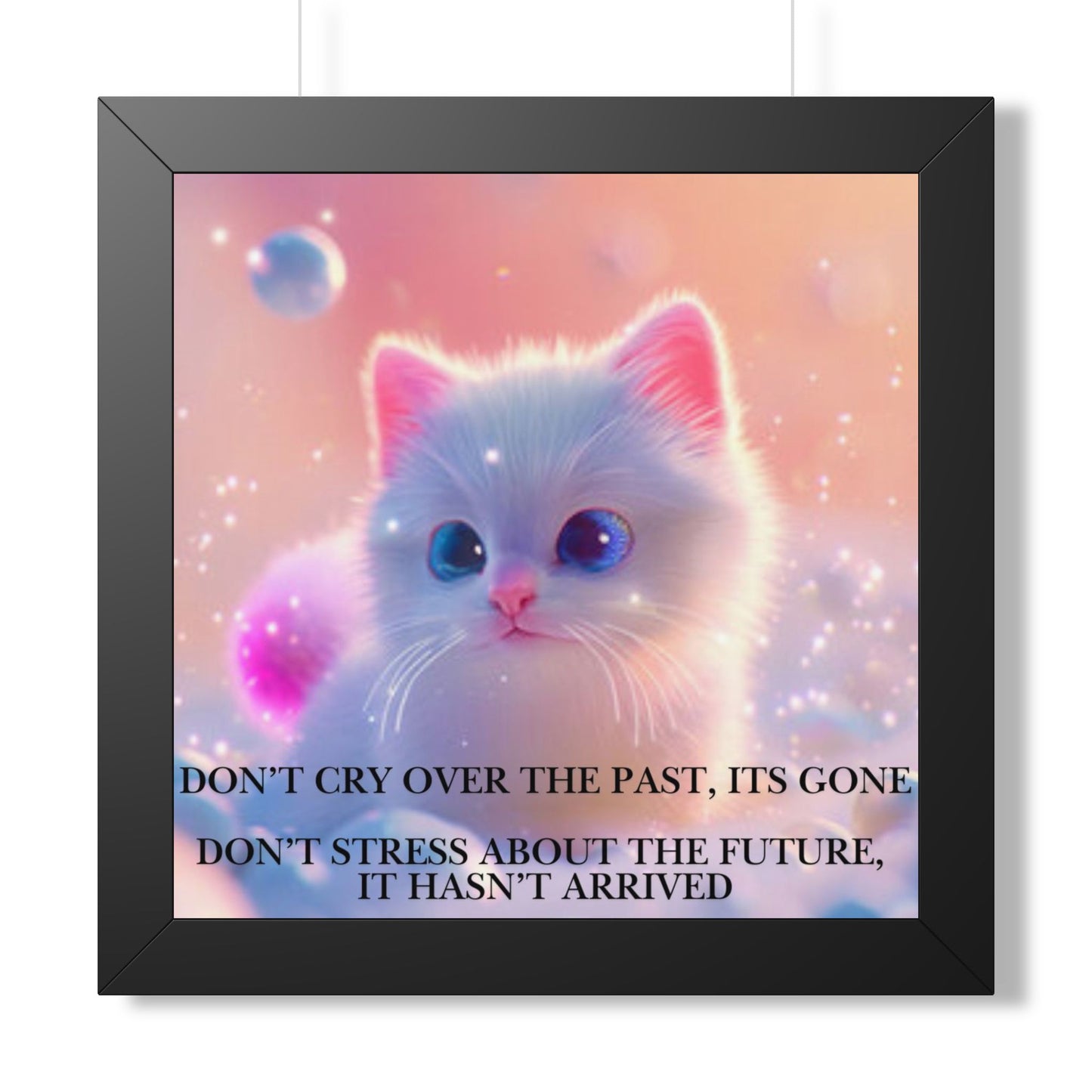 Inspirational Cat Framed Poster — "Live in the Present" Motivational Wall Art