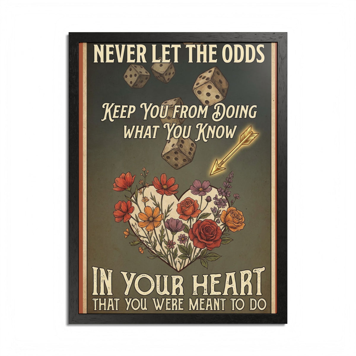 Framed Poster – "Never Let the Odds" Inspirational Floral Heart Art