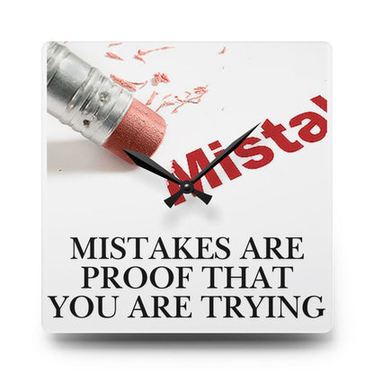 Acrylic Wall Clock — “Mistakes Are Proof You’re Trying” Motivational Wall Clock
