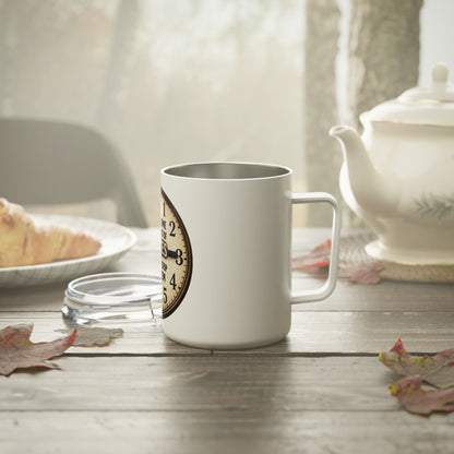 Insulated Coffee Mug — Vintage Clock 'The Only Time You Run Out of Chances...' Motivational Travel Tumbler (10oz)
