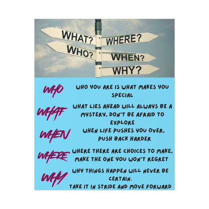 Inspirational 5 Ws Poster — Who What When Where Why Motivational Wall Art