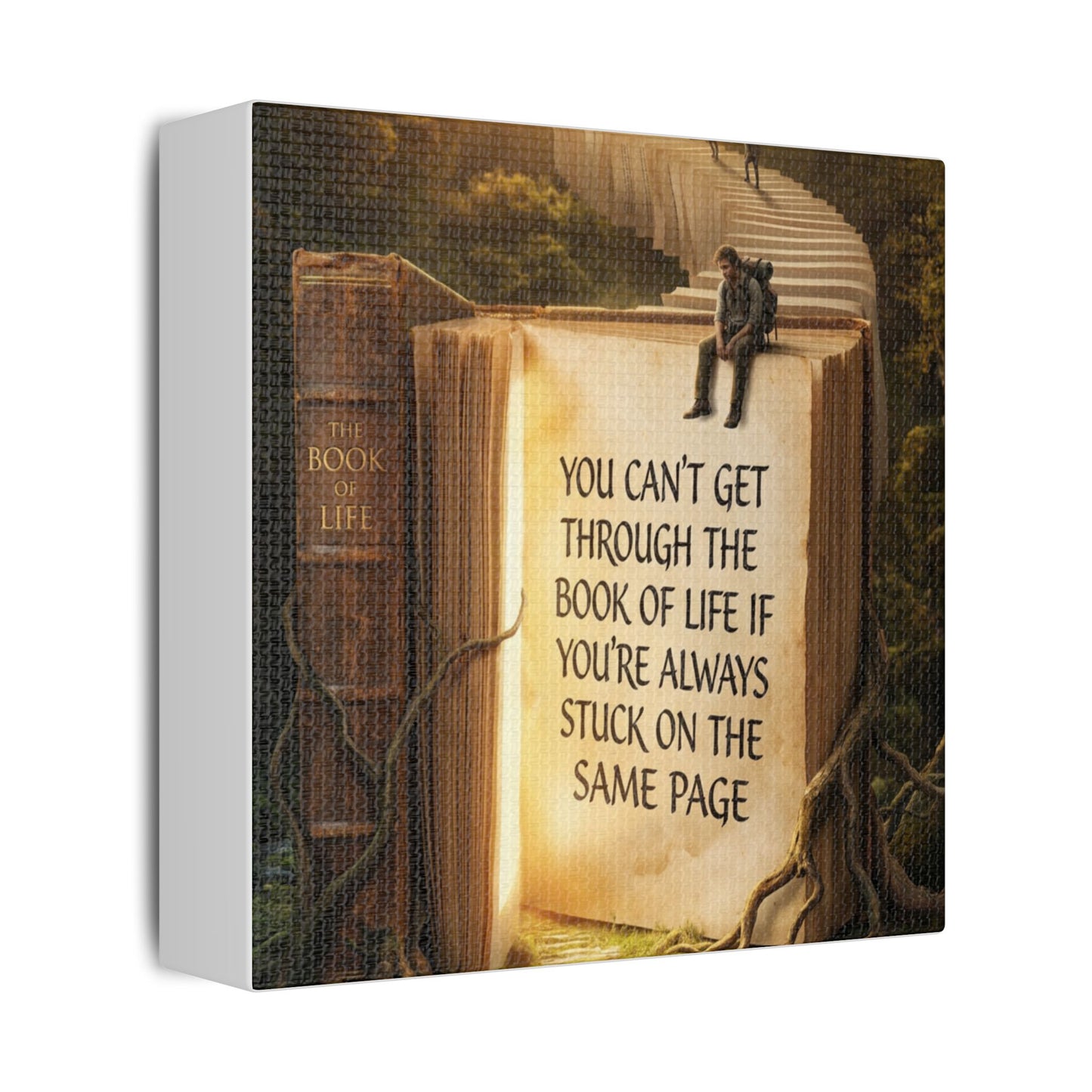 Inspirational Canvas Wall Art – "You Can't Get Through the Book of Life" Stretched Print