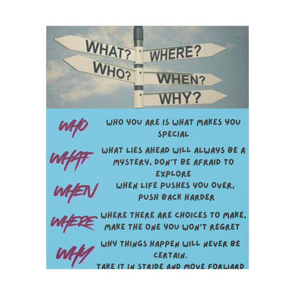 Motivational Directional Sign Canvas — 'Who What When Where Why' Inspirational Wall Art