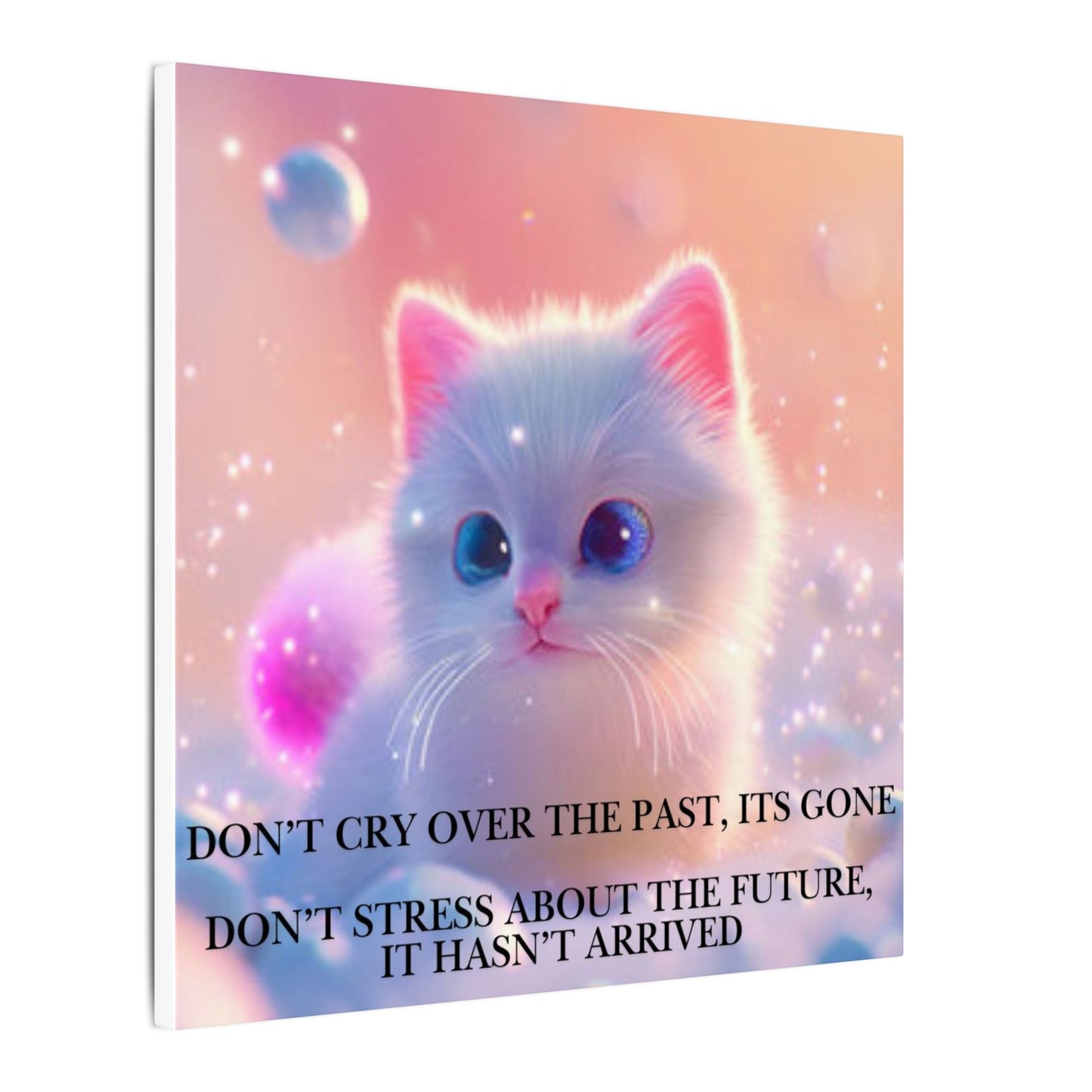 Inspirational Pastel Kitten Canvas - "Live in the Present" Wall Art