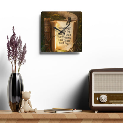 Acrylic Wall Clock — Inspirational 'You Can't Get Through The Book Of Life...' Bookscape Decor