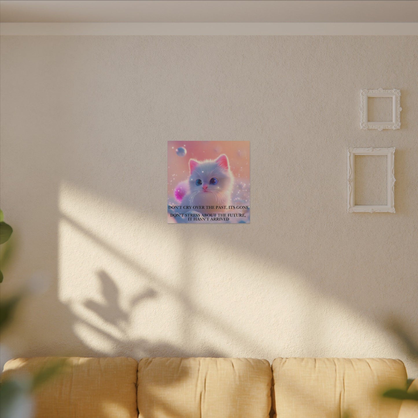 Inspirational Pastel Kitten Canvas - "Live in the Present" Wall Art
