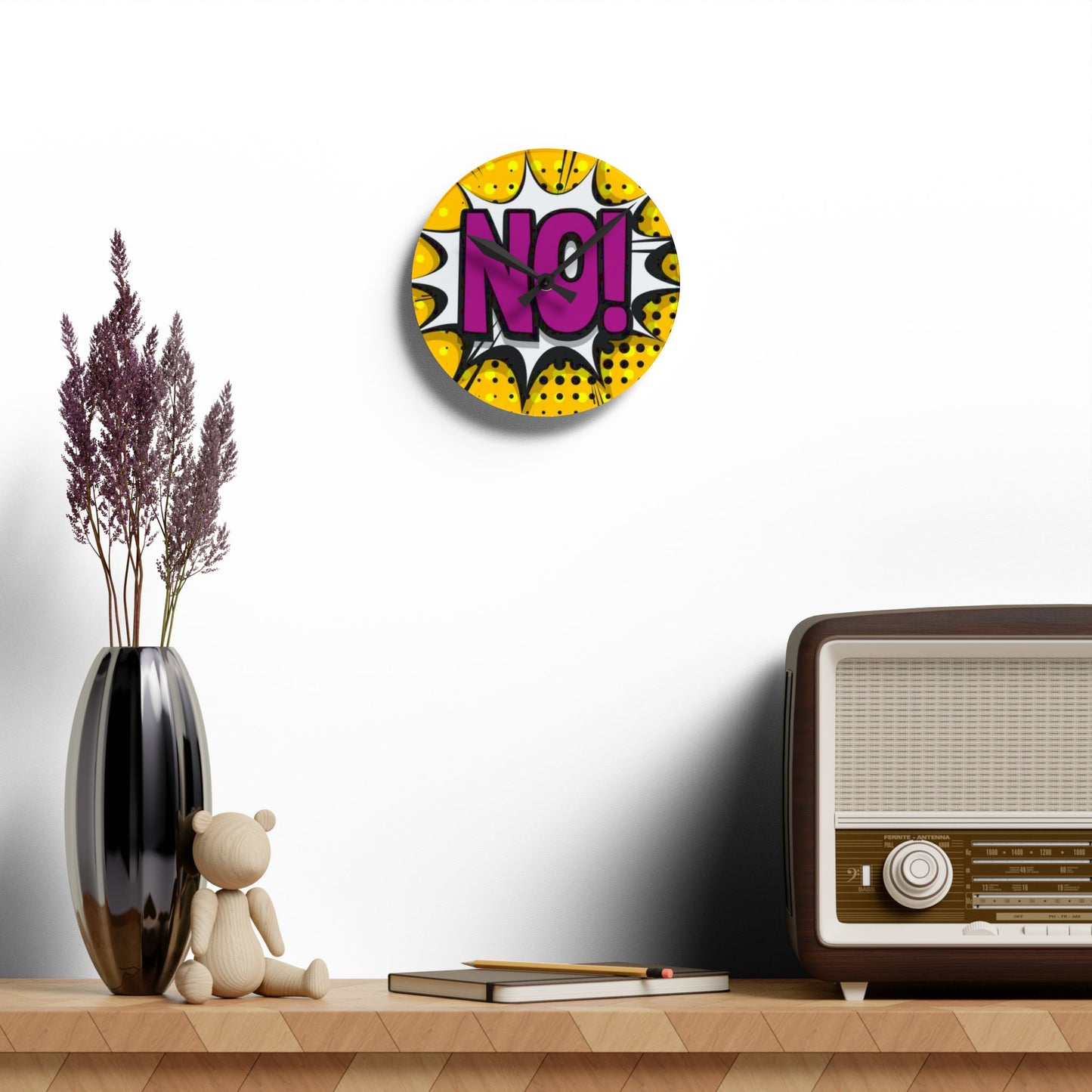 NO! Pop Art Acrylic Wall Clock